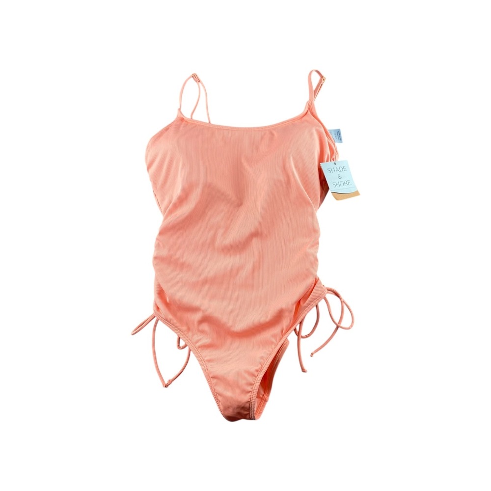 Shade Shore Womens Coral Ruched Side Tie One Piece Swimsuit Size M